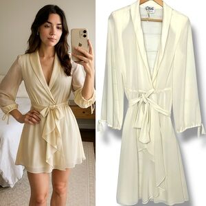 Vintage Miss Elliette California Cream Chiffon Wrap Dress 1970s Romantic Elegant